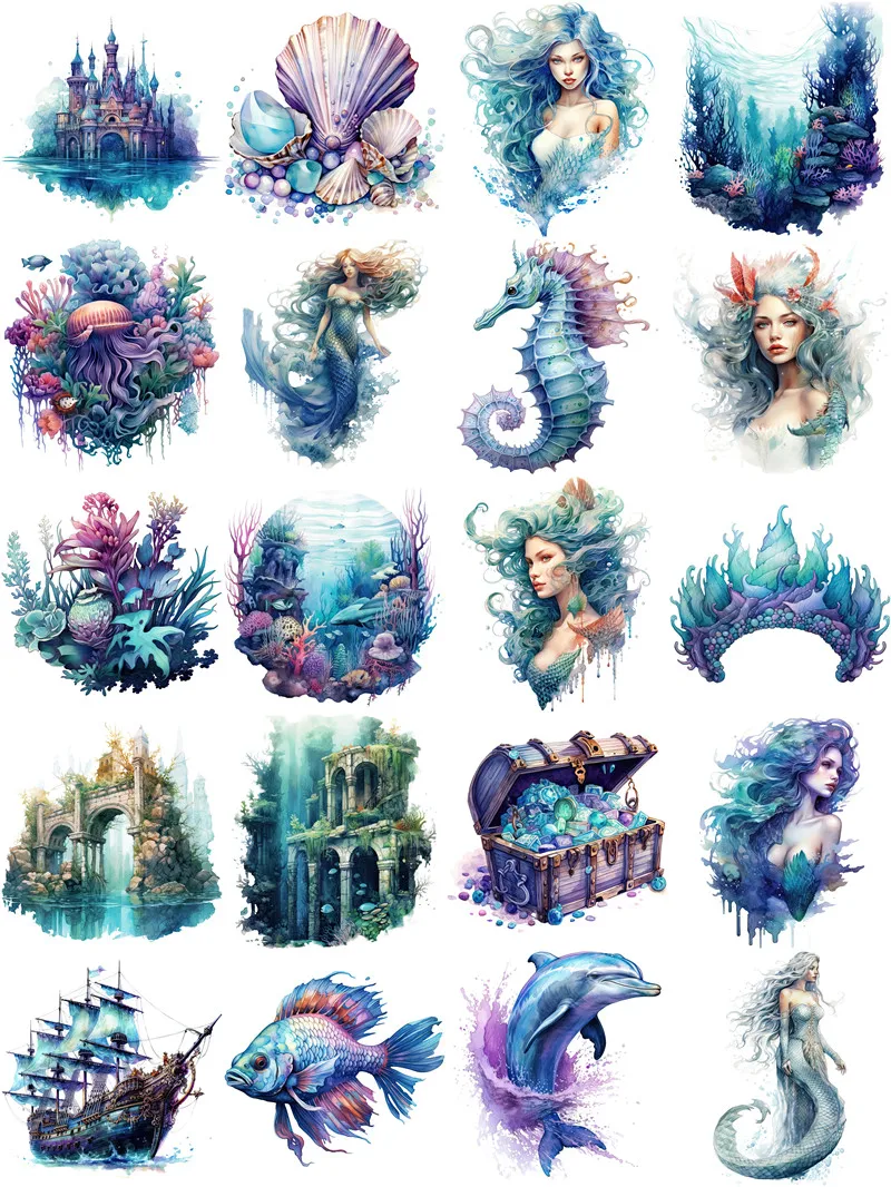 20Pcs/Pack Submarine Mermaid Sticker DIY Craft Scrapbooking Album Junk Journal Decorative Stickers