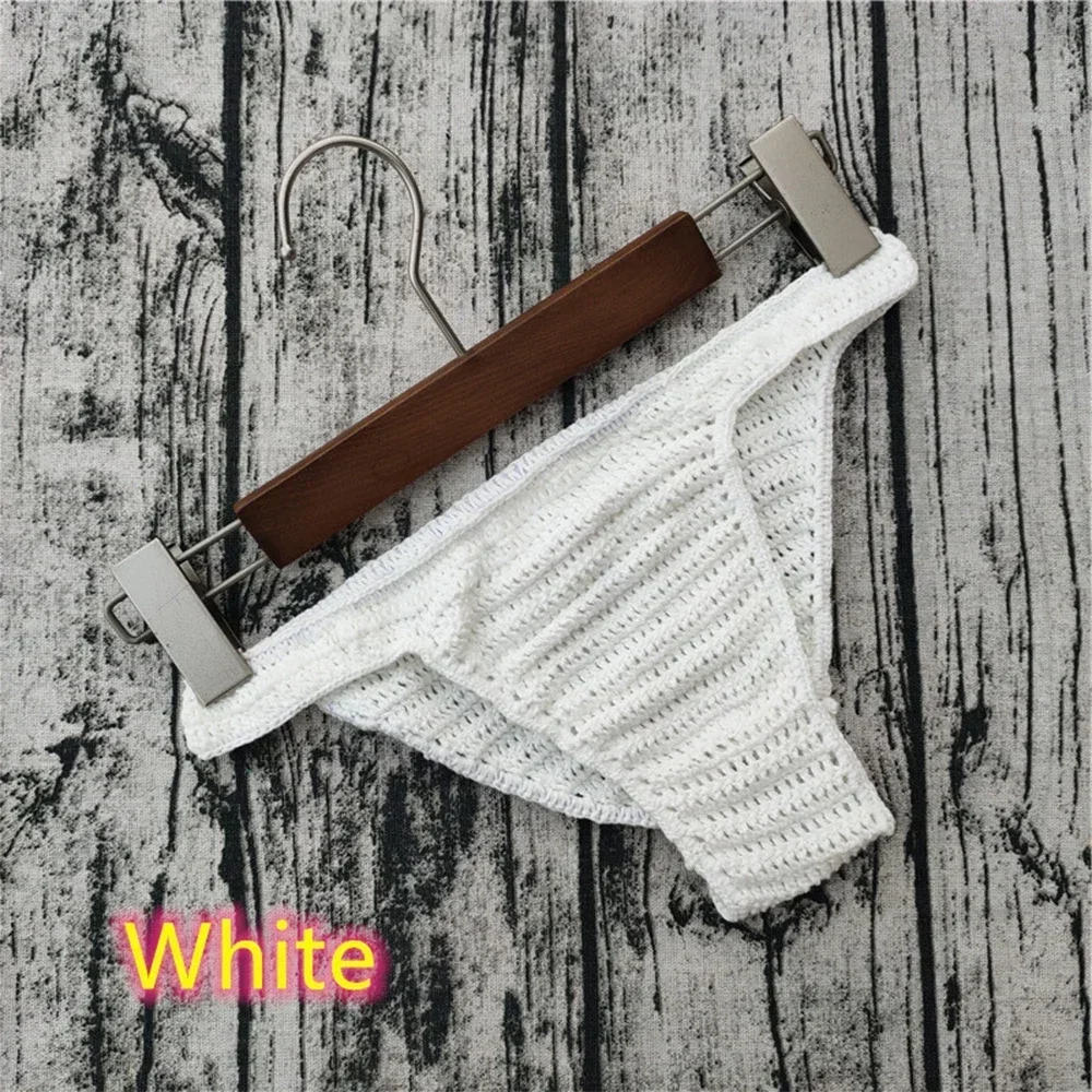 Men Women Unisex Breathable Underwear Hand Crochet G String Swimming Sunbathing Thong Knitting Solid Color Underpants Briefs