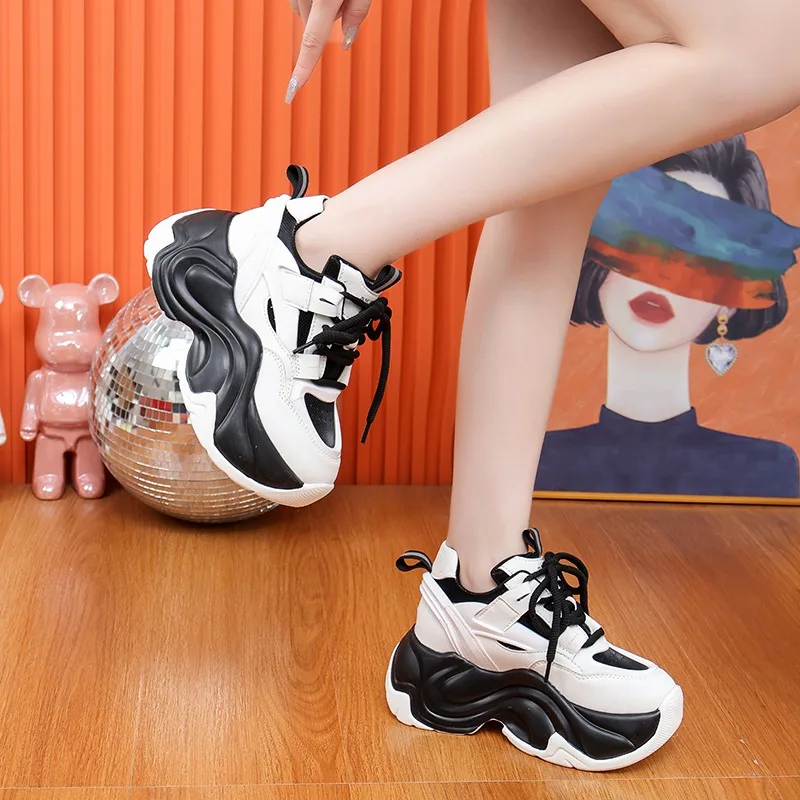 Fashion New High Platform Sneakers donna suola spessa antiscivolo sport Dad Shoes donna corea PU Leather Chunky Sneakers 2023 primavera