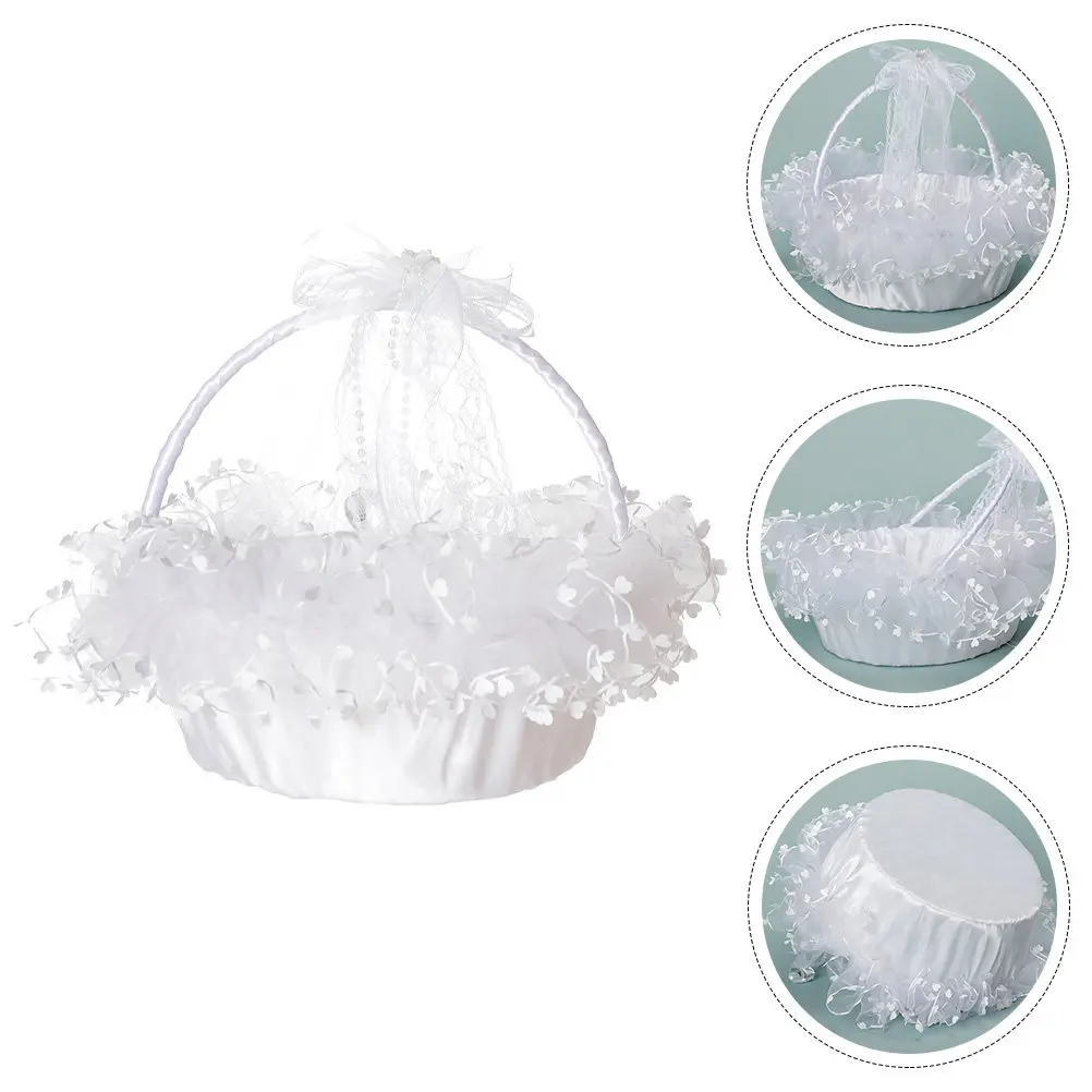 Flower Basket Container For Wedding Aisle Decor Wedding Premium Lace Supply Multi-purpose Handheld