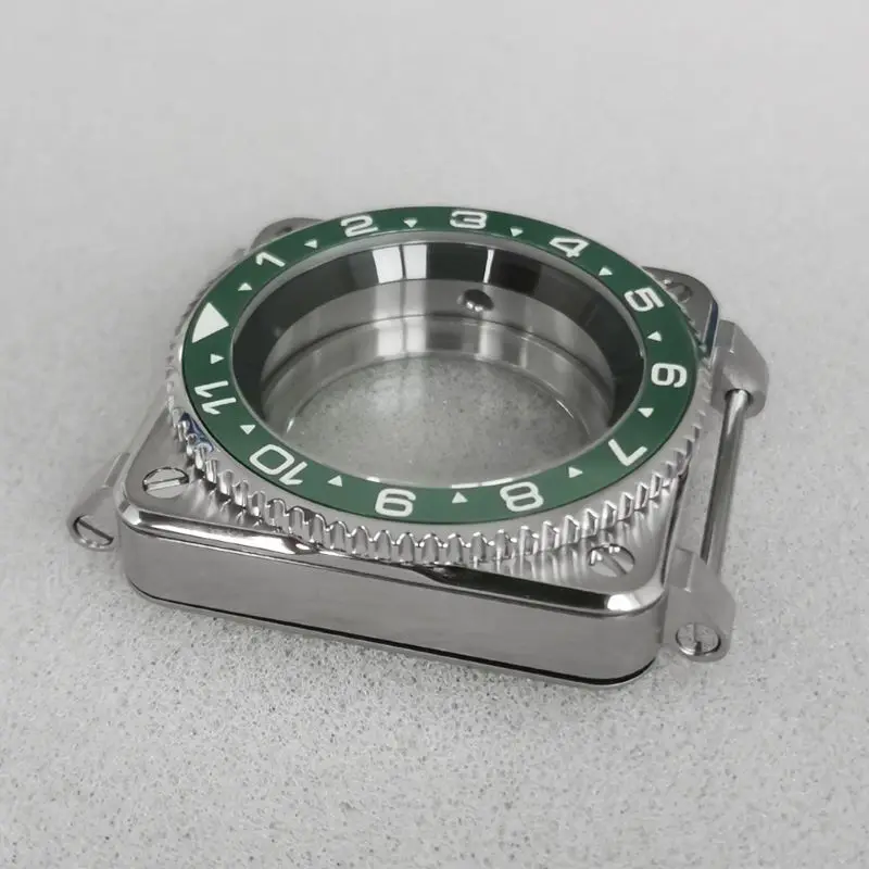 42mm SKX007 스퀘어 파일럿 조종석 시계 케이스 투명 시계 커버 NH35 NH36 무브먼트 사파이어 크리스탈 유리 시계 케이스