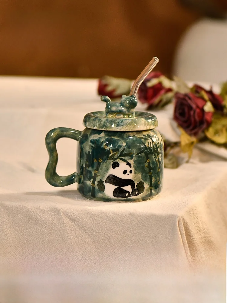 

Кружка ручной росписи из Цзиндэчжэньского фарфора «Дикая фея» с крышкой, кофейная чашка, роспись маслом