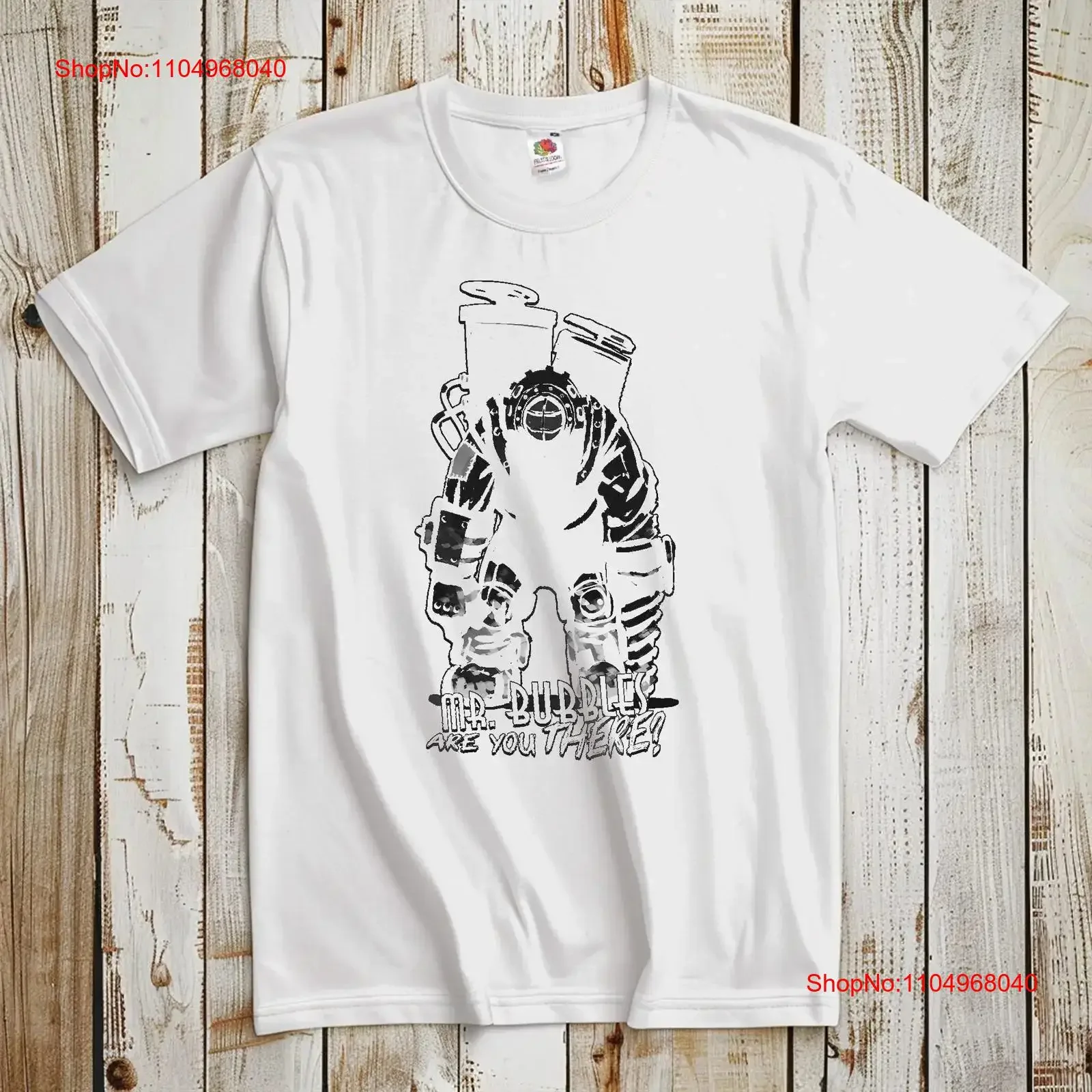 Camiseta de juego clásico Bioshock Big Daddy V2, estilo retro, para gamers, en blanco y negro, tallas S a 5XL, vintage, lavada, suave y elegante para hombre