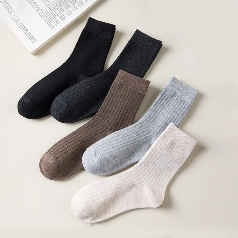 Men Cotton Socks High Quality Solid Color Business Crew Spring Autumn Knitting Mib Tube Ankle Long Breathable Casual Soft Socks