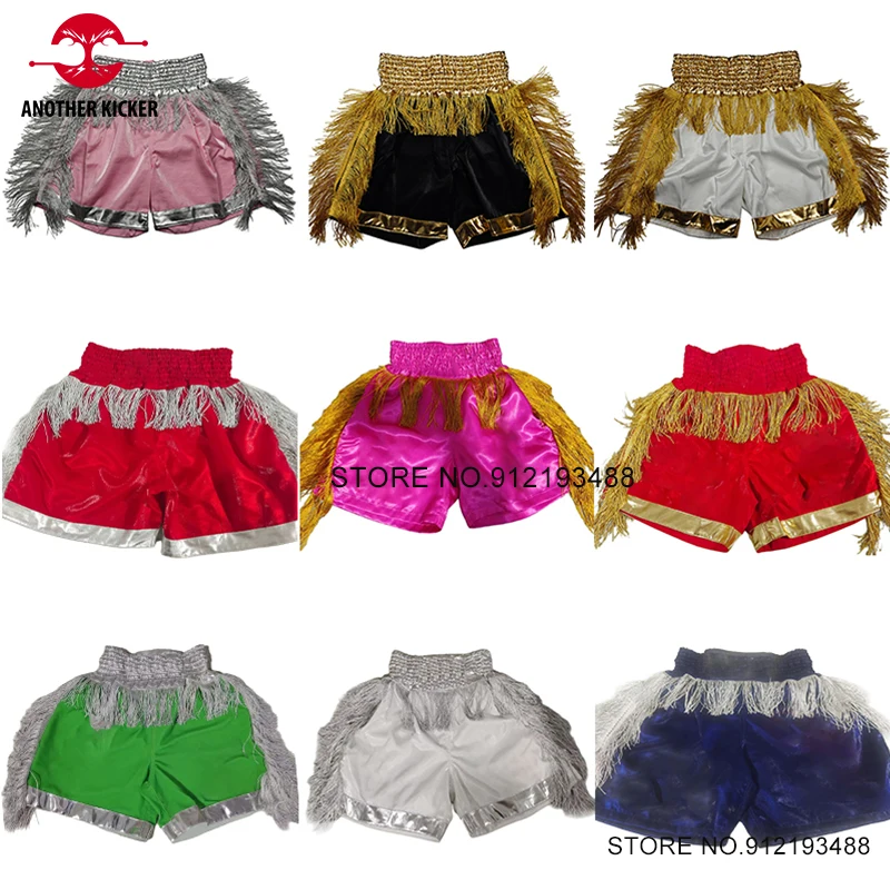 Muay Thai Shorts Tassels High Quality Boxing Shorts Men Women Child Boy Girl Training Competition Martial Arts Kickboxing Pants