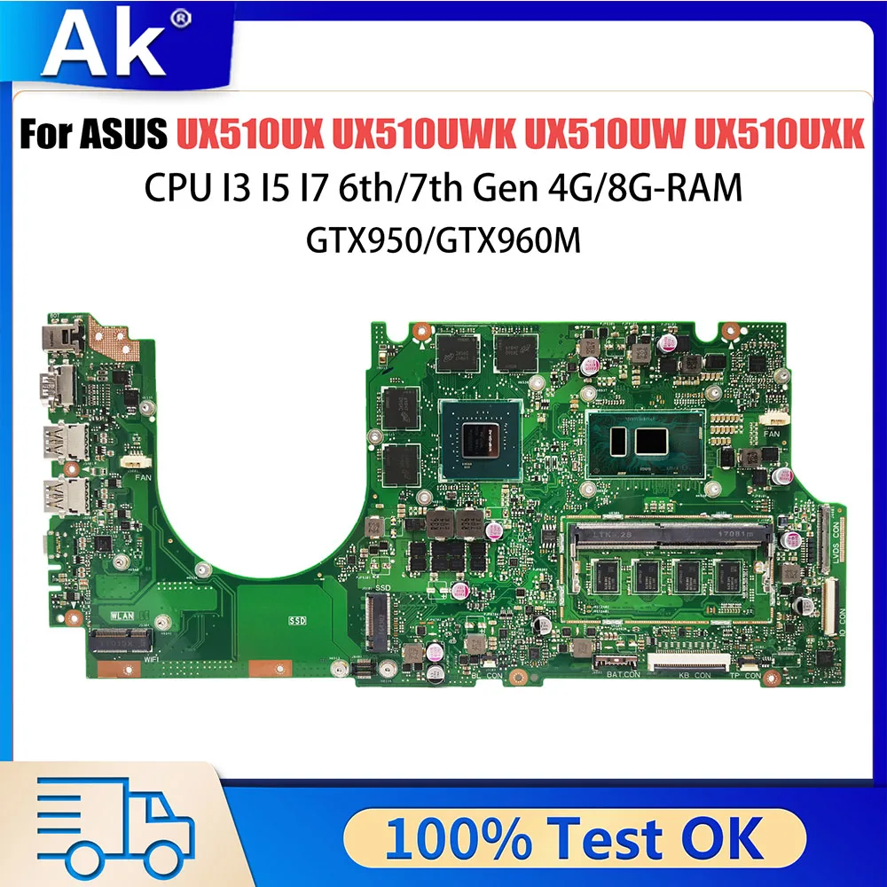 

UX510UX Laptop Motherboard For ASUS ZenBook UX510UWK UX510UW UX510UXK Notebook Mainboard CPU I5 I7 Gen 8G RAM GTX950 GTX960M