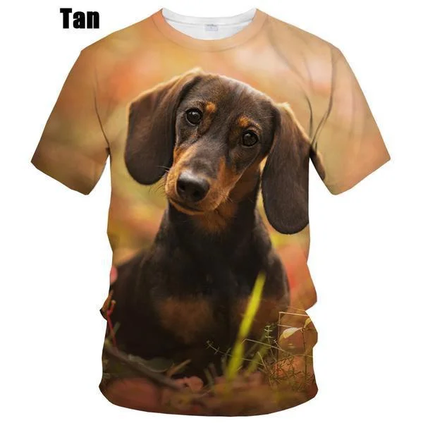 New Summer Hot Sale 3D Dachshund Men\'s/women\'s Fashion Slim 3D Printing Short-sleeved Casual Round Neck T-Shirt