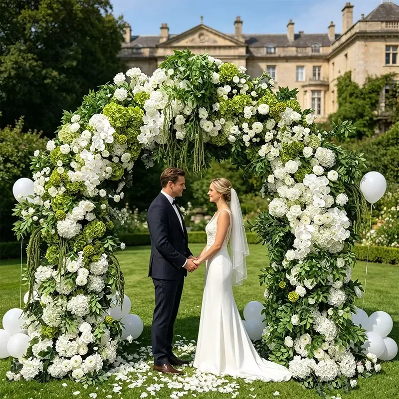 Fresh All White Greenery Silk Floral Arch Frame Full Round Draping Amaranthus Flower Arch for Wedding Stage Background