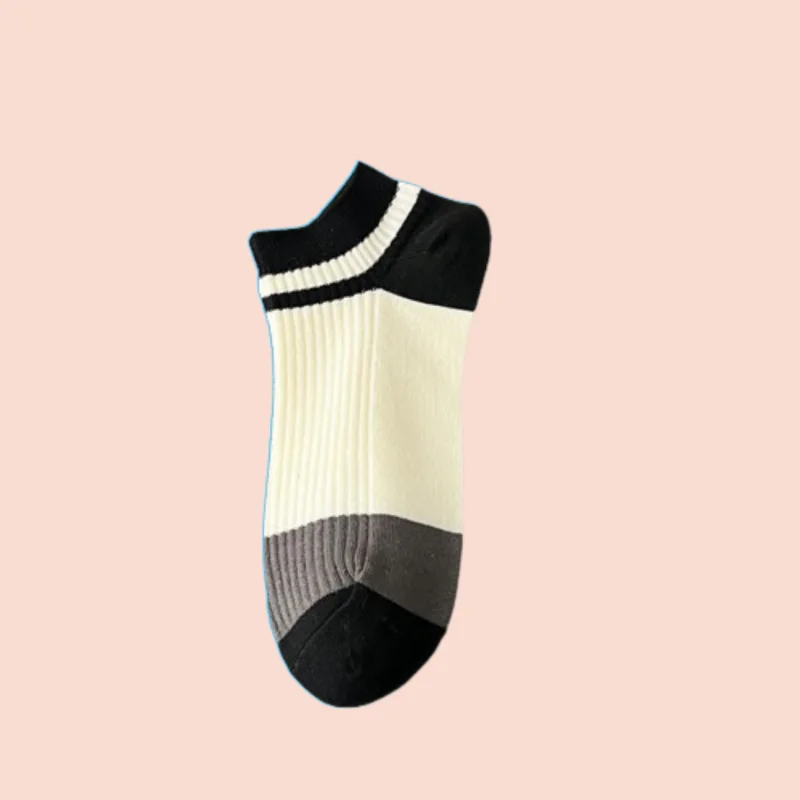 3/5 Pairs Men's Boat Socks Casual Striped Cotton Socks Contrast Color Men's Simple Socks Double Needle Spring and Summer Socks