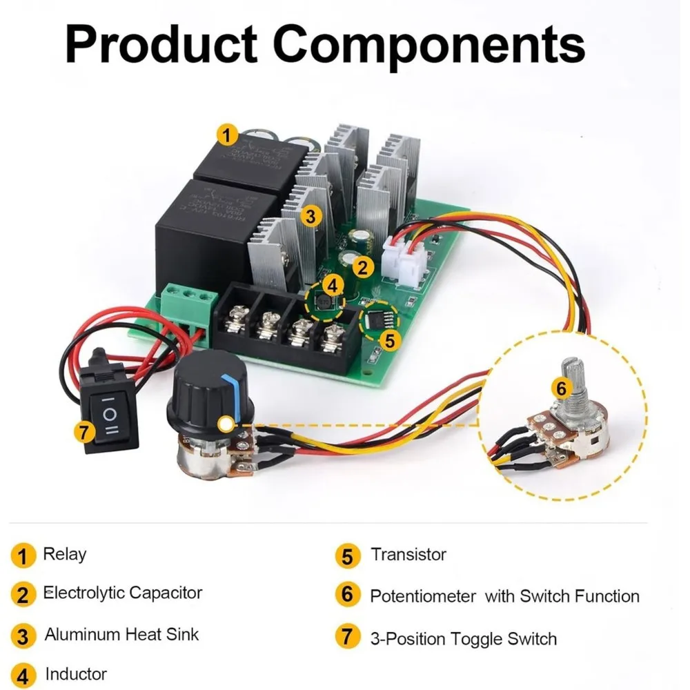 ABRU-PWM Speed Controller Adjustable Driver Switch Low Voltage DC, 40A 12V/24V/36V/48V DC, Forward Reverse Switch