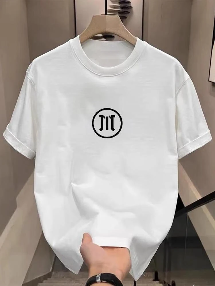 

Trendy pure cotton American creative simple letter printing short-sleeved T-shirt mens 2025 summer round neck casual top