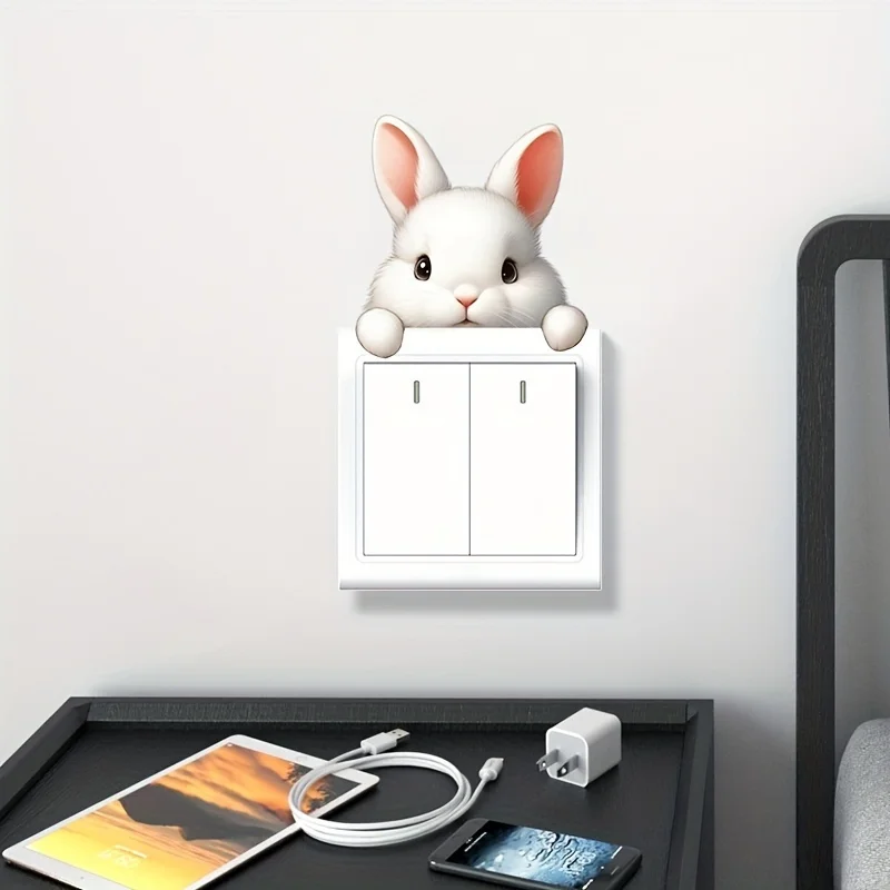 Cute rabbit light switch phone wall sticker DIY home decoration cartoon animal sticker