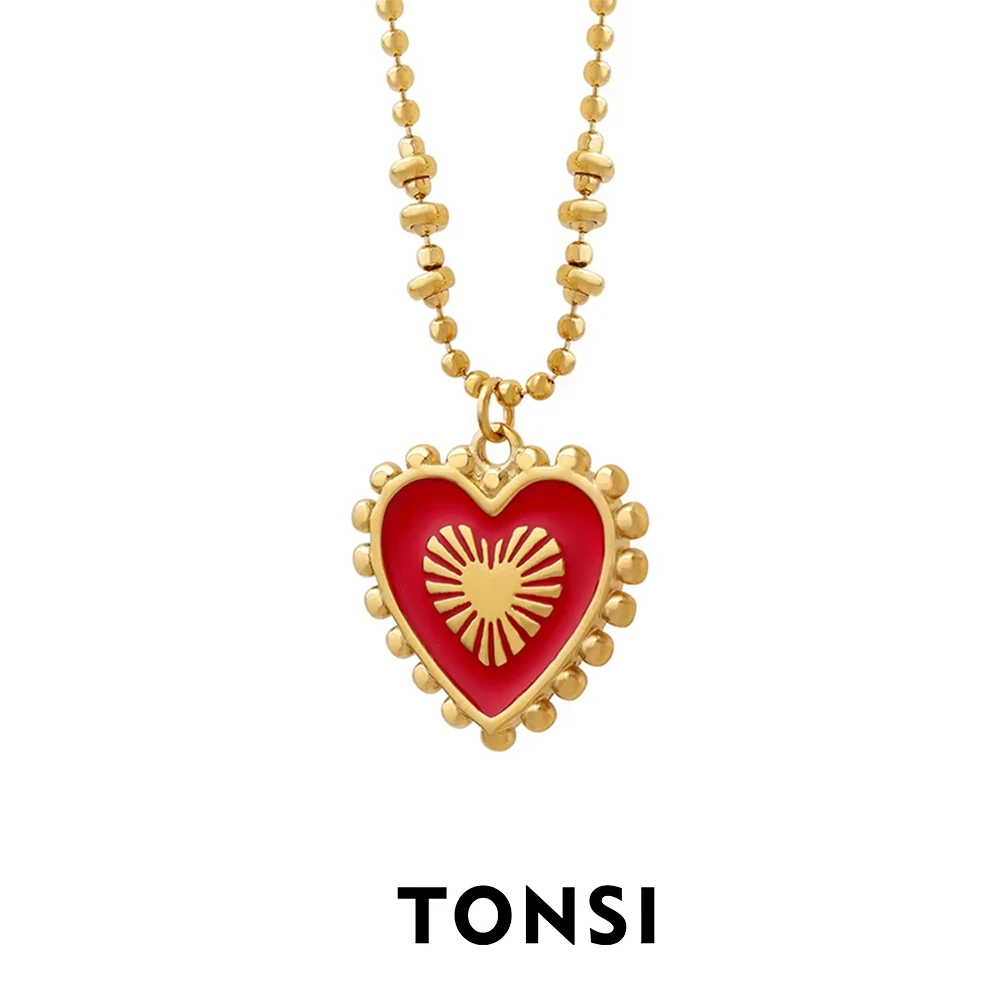 

Fashion retro personality double-sided red and black peach heart oil drop collarbone chain stainless steel necklace female