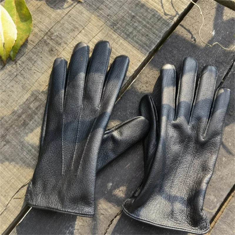 Brand Fashion Sheepskin Men's Gloves Keep Warm Men's Winter Gloves Comfortable Black Men's Leather Gloves