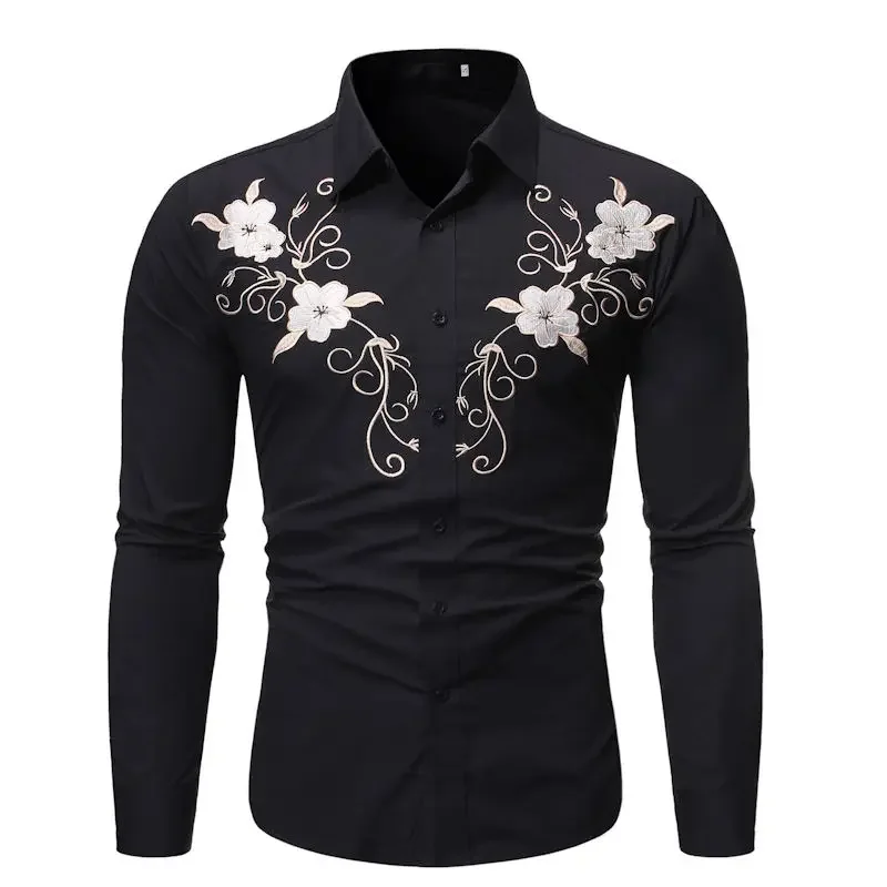 

New Men's Multiple Colors to Choose Long Sleeve Shirt Casual Luxury Trim 3D Flower Print High Quality Street Clothing Top Shirt