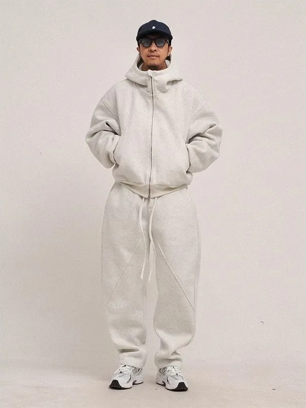 

Комплект мужской спортивной одежды больших размеров: толстовка-кардиган свободного кроя и брюки-джоггеры, повседневный спортивный стиль, плотный материал, американский стиль, 300 Pou