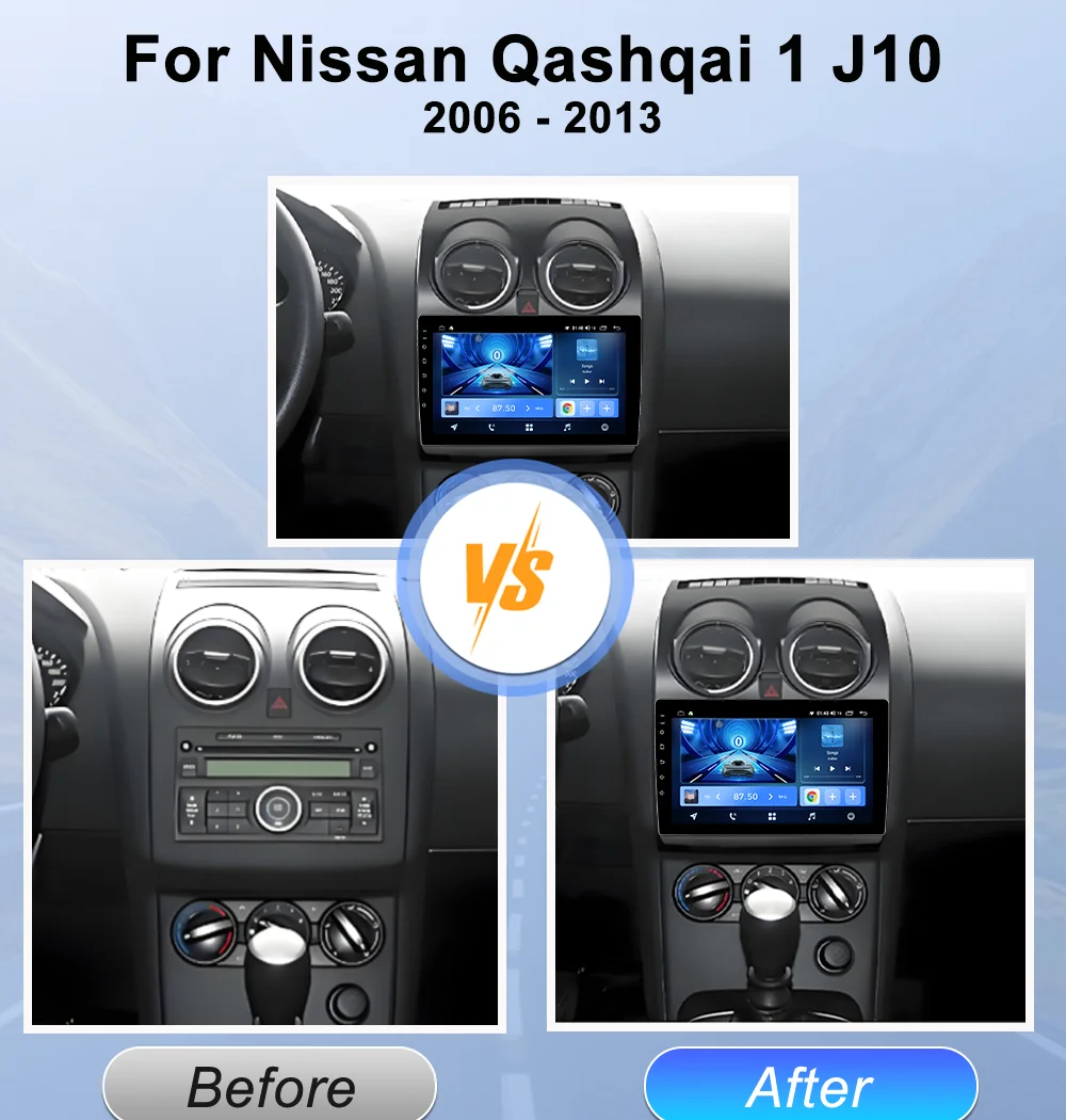 Android 16 For Nissan Qashqai 1 J10 2006 - 2013 Auto Radio Stereo Multimedia Player GPS Navigation DVD 4G High-performance CPU