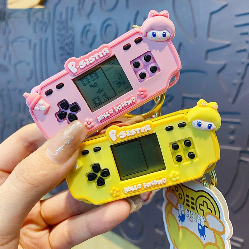 Cartoon Pig Pig Girl Game Machine Key Chain For Gift Creative Children Puzzle Mini Handheld Cute Fun Keychain Decompression Toys