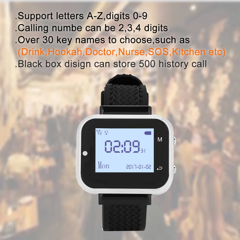 Wireless Order Call System for Restaurants Hotels Cafes Nursing Homes-Menu Button Watch Service Calling