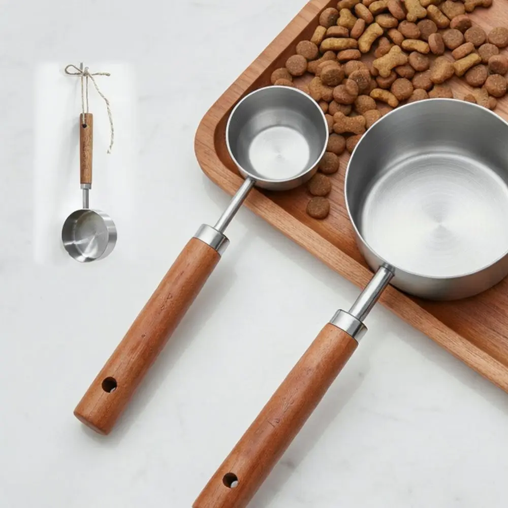 Stainless Steel Pet Food Scoop Silver Long Handle Measuring Spoon Accurate Kibble Dispenser Kitchen Feeding Essential