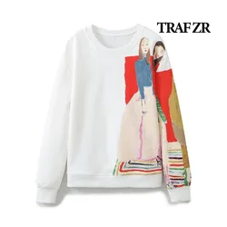 TRAF ZR Women Sweatshirts 2024 New in O Neck Long Sleeve Pullover Y2k Streetwear Harajuku Fashion Cotton Sweatshirt Woman