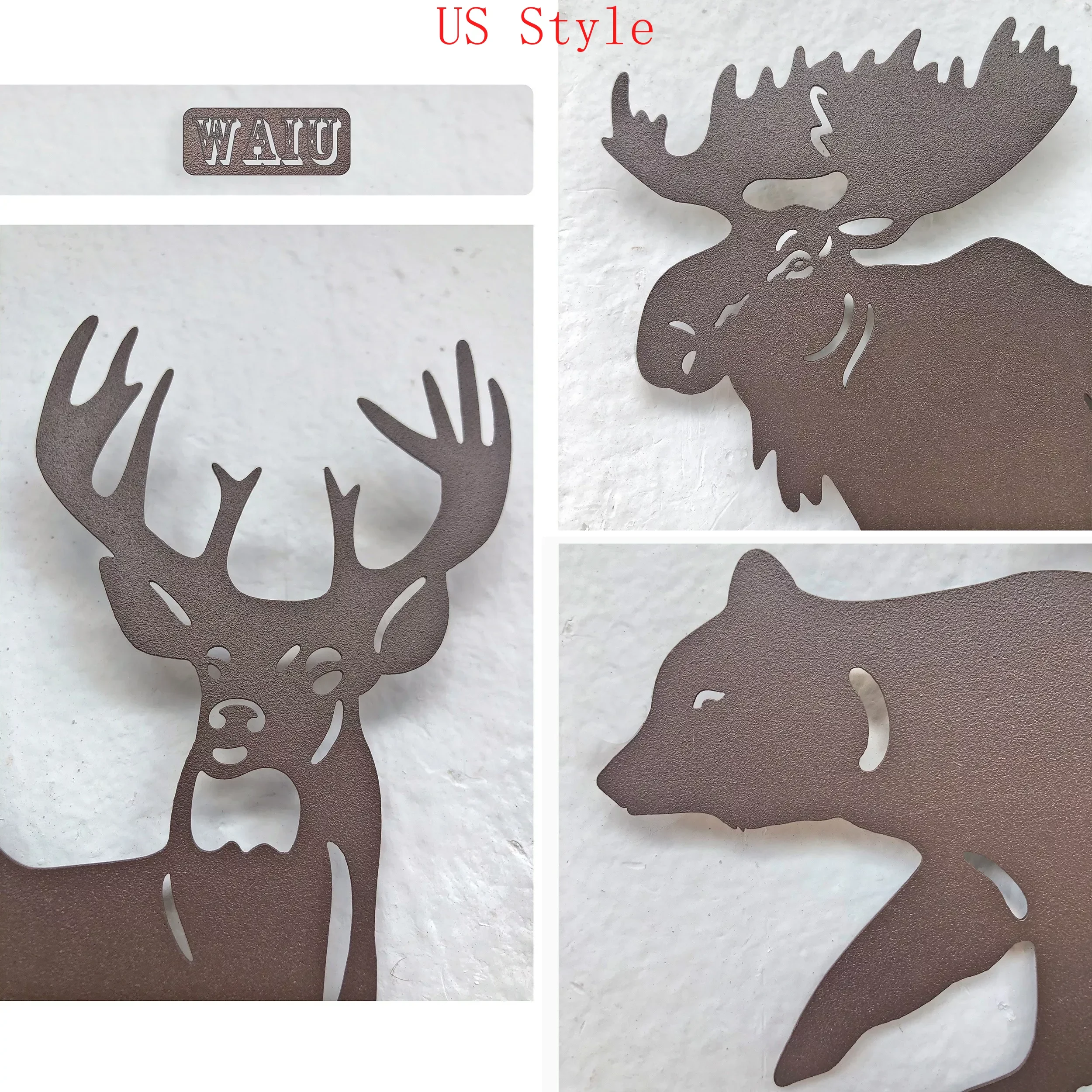 

Metal Home Art Decor Deer Bear Moose in The Forest Pine Tree, Set of 3 Rustic Concise Decoration Wall Hanging Lodge Cabin Décor