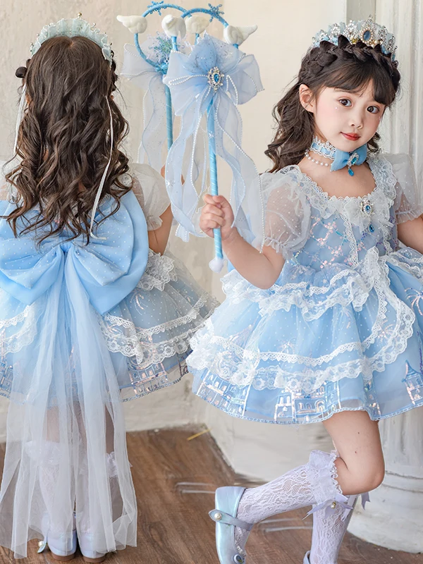 Vestido de Princesa Elsa para Meninas, Vestido de Aniversário com Saia Rodada, Roupa Estilo Princesa de Verão, Manga Curta, C...
