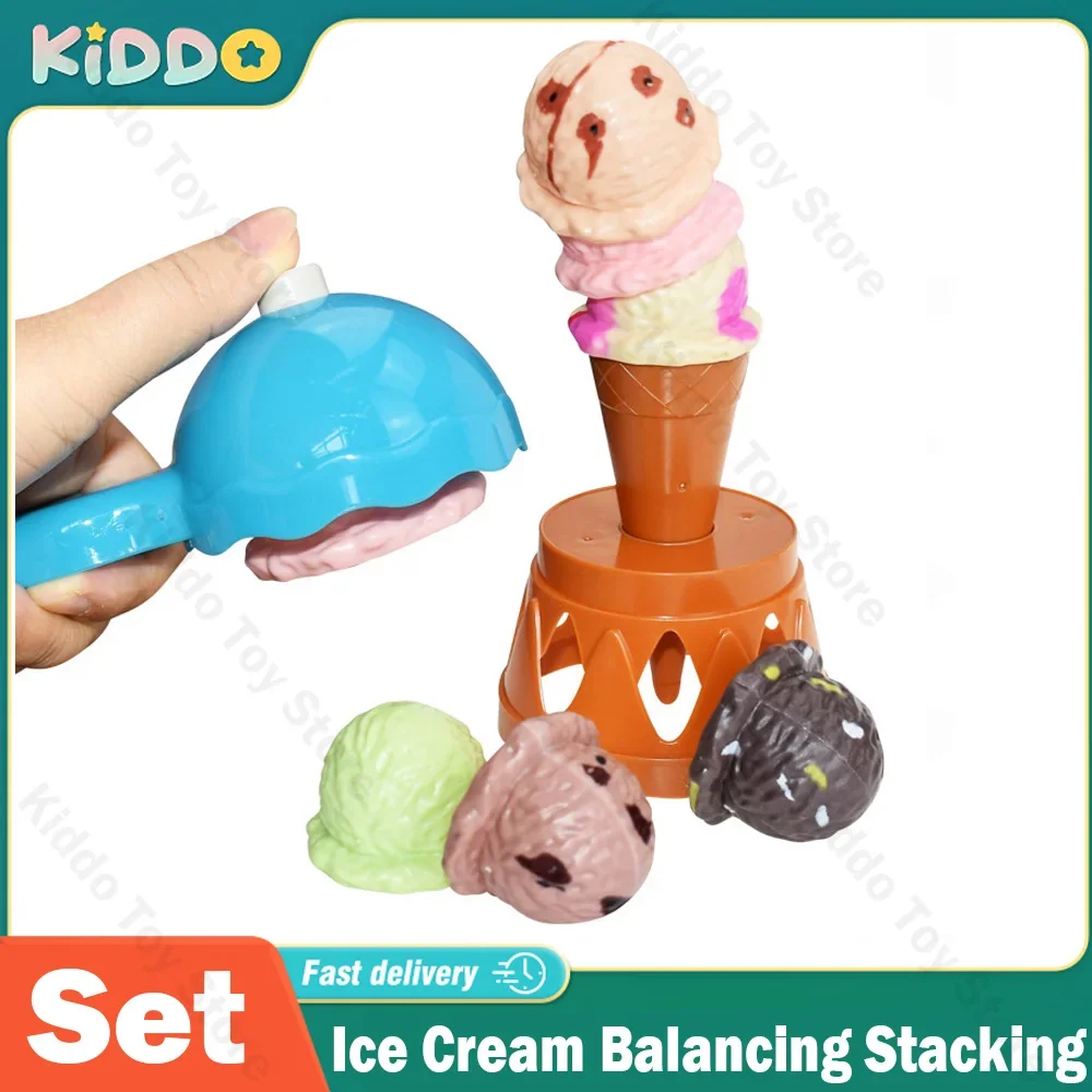 Ice Cream Stacking Balancing Game Set Children Simulation Pretend Play Stack Up Toys Tower Food Educational Toys Christmas Gifts