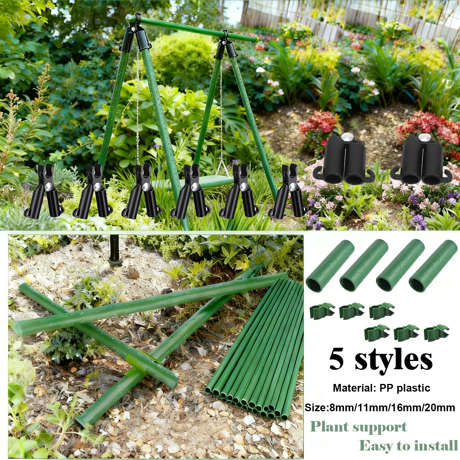مشابك دعم النباتات البلاستيكية العالمية (10 قطع، 8-20 مم) - دعامة ثابتة للبستنة لنباتات التسلق وأعمدة الزهور