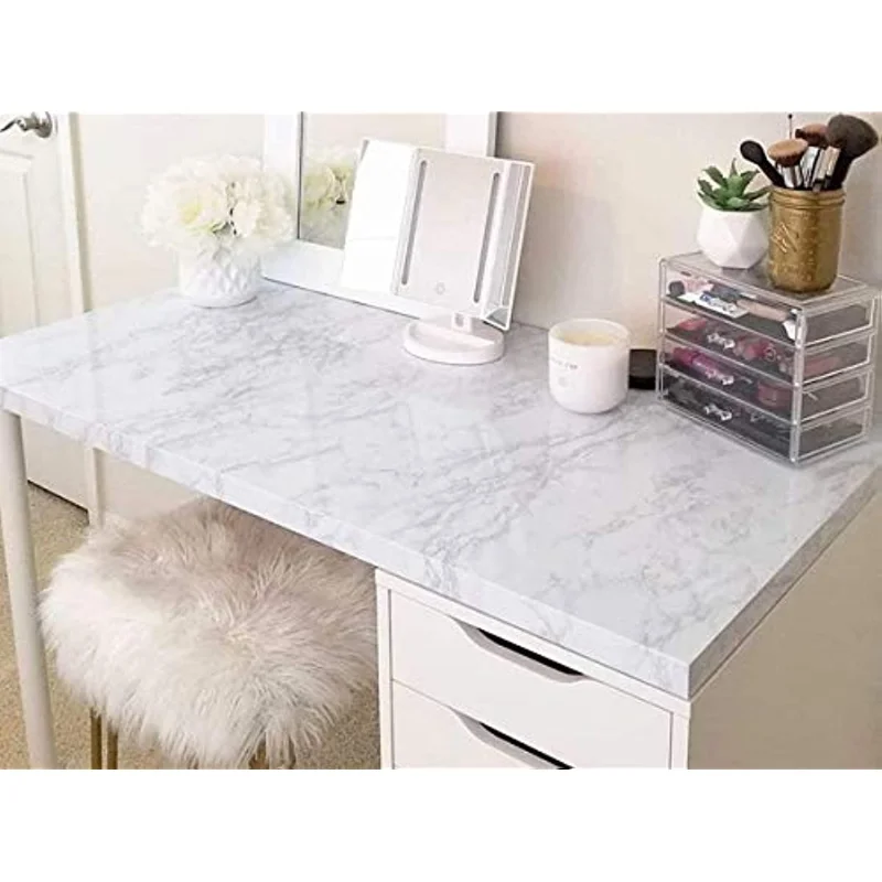 Glossy Marble Paper, Granite Gray/white Roll, Kitchen Countertop, Cabinet Furniture, Refurbished PVC Wallpaper