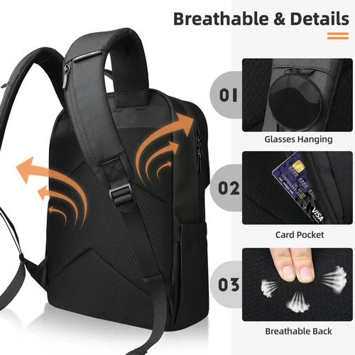 Imagen 2 del producto HK Mochila de negocios elegante para hombres Mochila impermeable para computadora portátil con solapa de 15,6 pulgadas Mochila informal con múltiples bolsillos para la escuela de trabajo