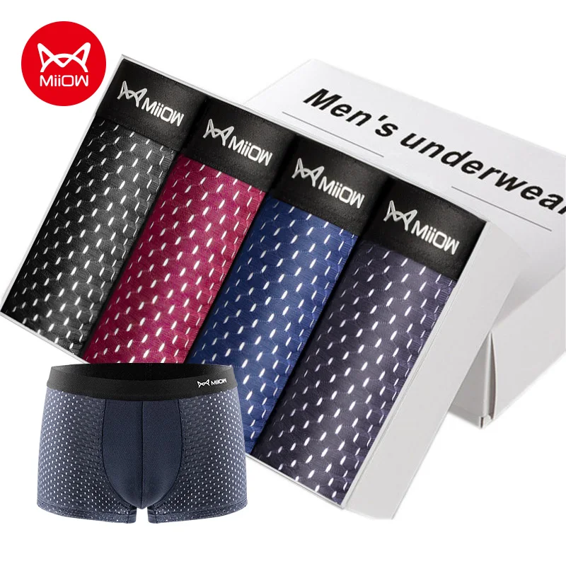 MiiOW 4Pcs Mesh Men Underwear Boxer Breathable Male Panties Boxers Shorts Ice Silk Man Cotton Pouch Underpants Lingeries Trunks