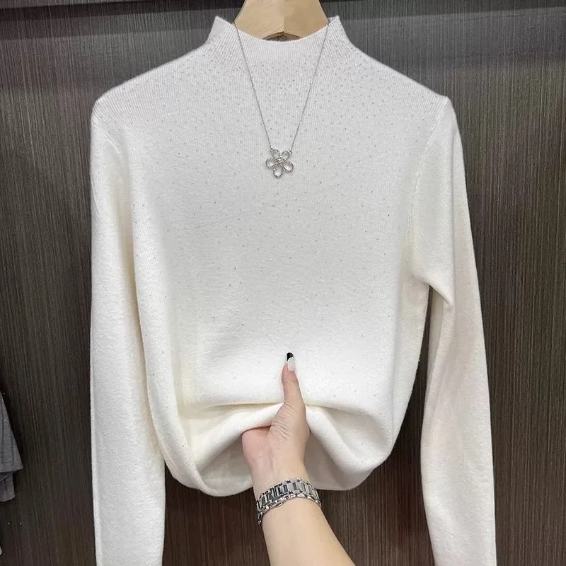 Heavy Industry Hot-drilled Pullover Knitted Autumn and Winter New Soft Waxy Bottoming Women's Design Sweater