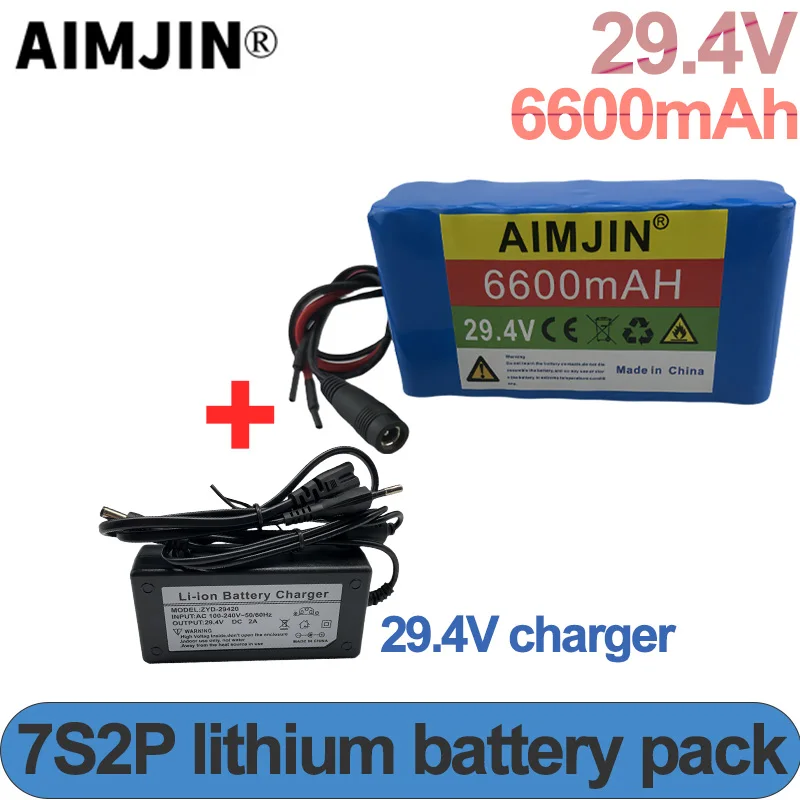 

29.4V 6600mAH rechargeable lithium-ion battery with 7s2p battery pack, built-in BMS+charger