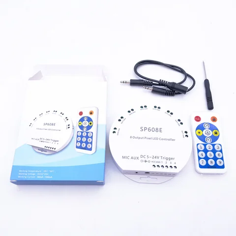 WS2812B WS2811 WS2813 WS2815 1903 Built-in Mic/AUX Music SP608E Bluetooth Controller with 8 Signal Outputs DC5-24V