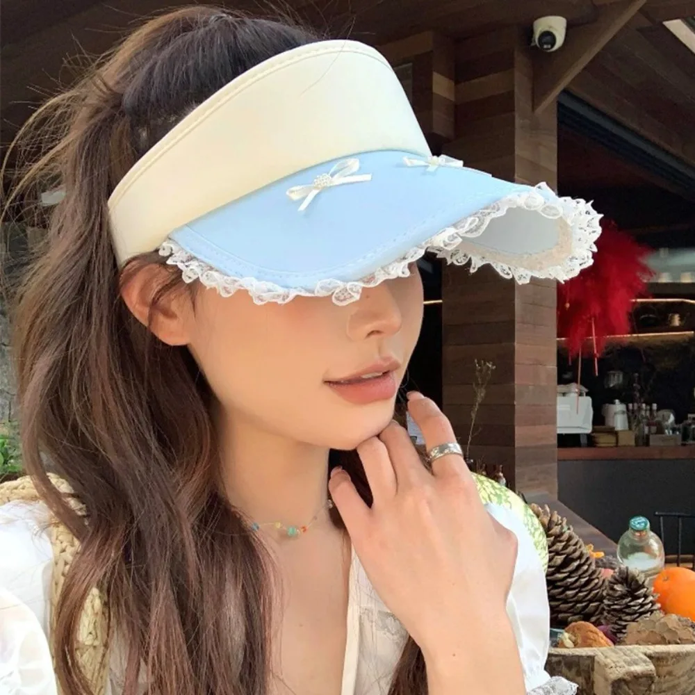 

Fashion Sweet Empty Top Cap Bowknot Adjustable Lady's Sun Hat Big Brim Sunshade Sun Protection Hat Outdoor