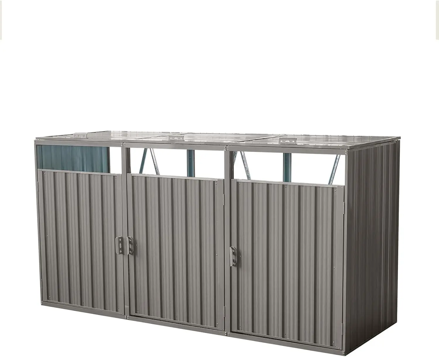 

Garbage Bin Shed Stores 3 Trash Cans - Outdoor Metal Bin Storage for Garden, Yard, and Lawn
