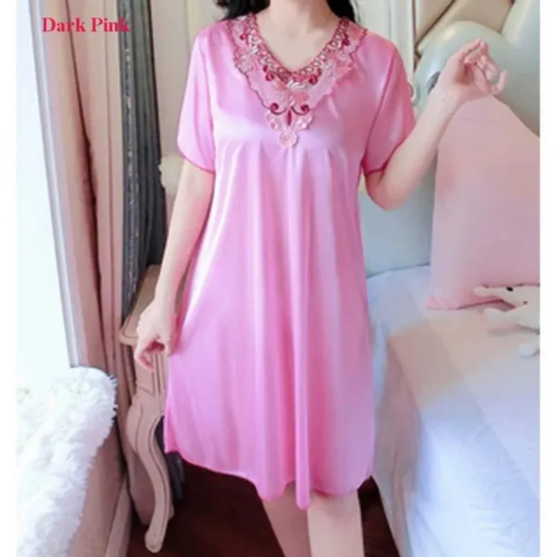 1 Pc Women Lace Stitching Loose Nightdress Summer Fashion Elegant Short Sleeve Pajamas Nightdress