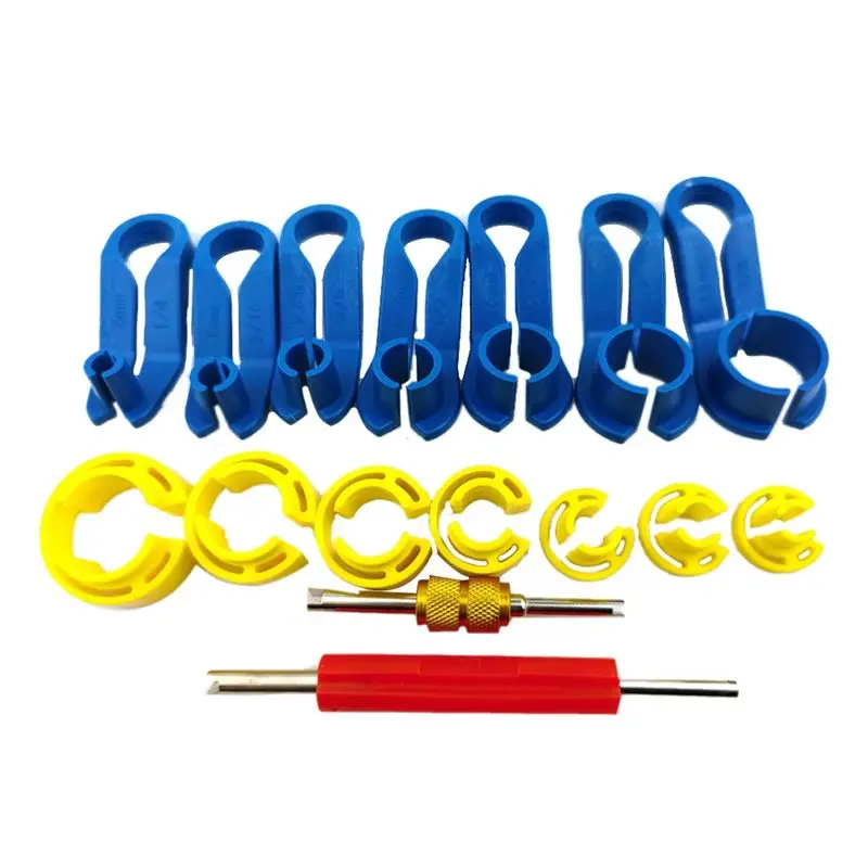 M45K-16PC AC Fuel Line Disconnect Removal Tool Set Valve Core Remover Tool W/Storage Box, For 1/4 5/16 3/8 1/2 5/8 3/4 7/8 In