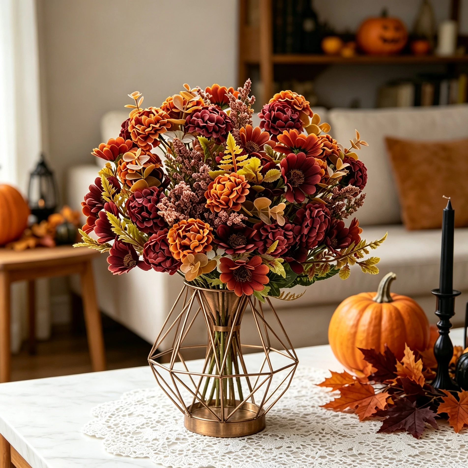 3 Stück Künstliche Blumen Seiden-Chrysanthemen Brautsträuße Hochzeit Outdoor Garten Zuhause Vasen Tisch Herbstdekoration Geschenkzubehör – Detail 2