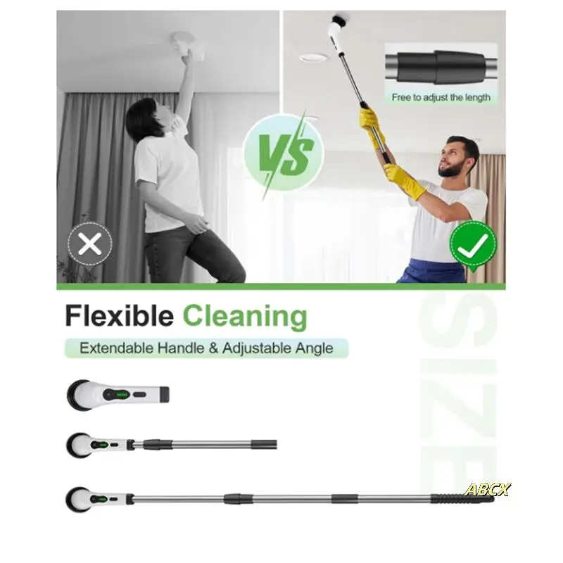 

Electric Rotate Scrubber Shower Scrubber With 9 Brush Heads Adjustable Extension Handle