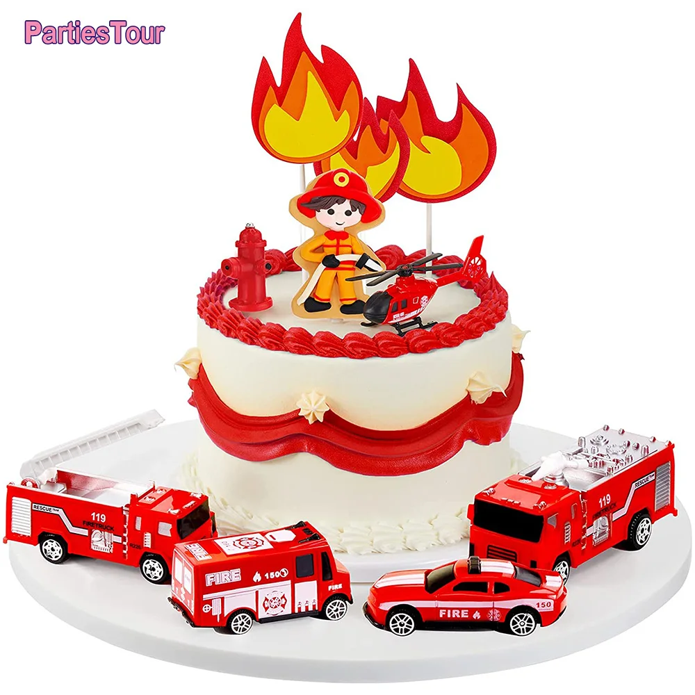 Acryl Feuerwehrauto Kuchen Dekoration Feuerwehrmann Alles Gute zum Geburtstag Kuchen Topper Feuer Feuerwehrmann Thema Jungen Geburtstag Party Dekoration Lieferungen – Detail 3