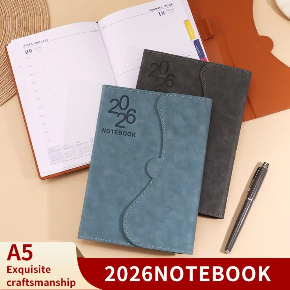 الإنجليزية 2026 جدول مخطط المفكرة 12 شهرا المغناطيسي غطاء بولي يوريثان A5 جدول التخطيط دفتر المرجعية ورقة سميكة