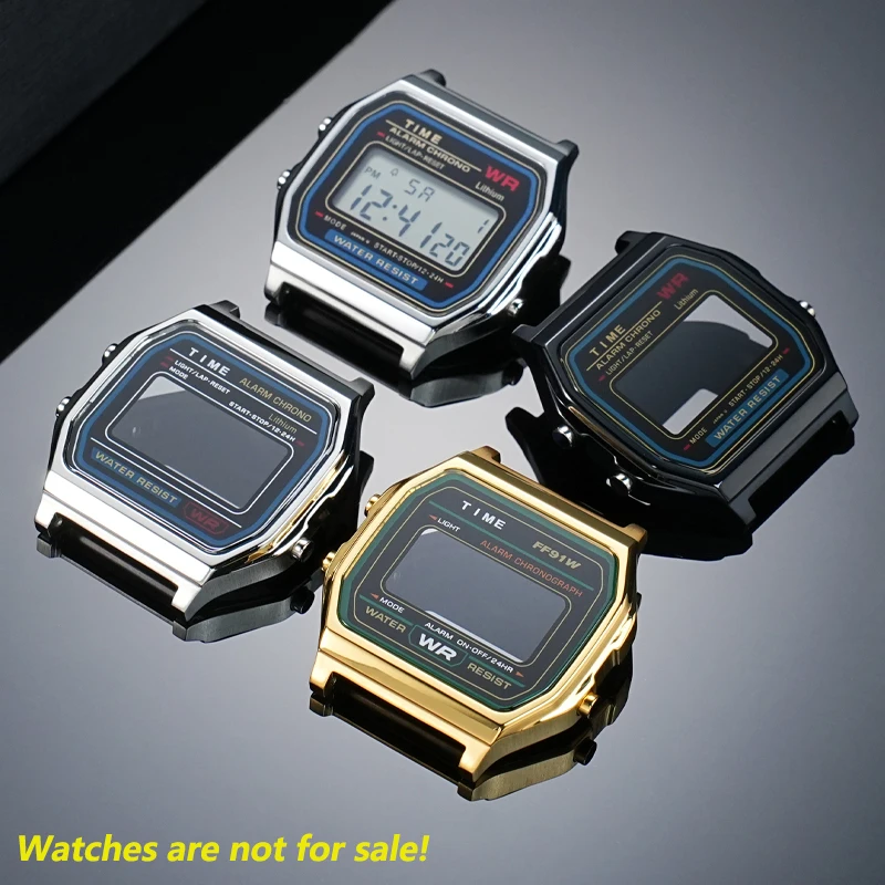 A158/159 時計シェルベゼルアクセサリーカシオ A158WA A159W-N1 ステンレススチールケースとストラップメタル時計ケース Mod キット