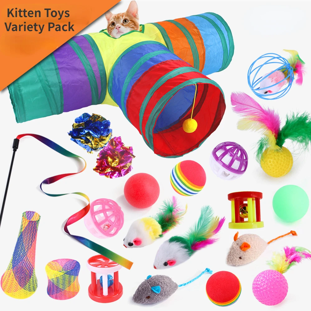 Pet Cat Toys Combination Set Cat Toy Funny Cat Stick Sisal Mouse Bell Ball Tunnel Supplies Kitten Toys Variety Pack Accessories