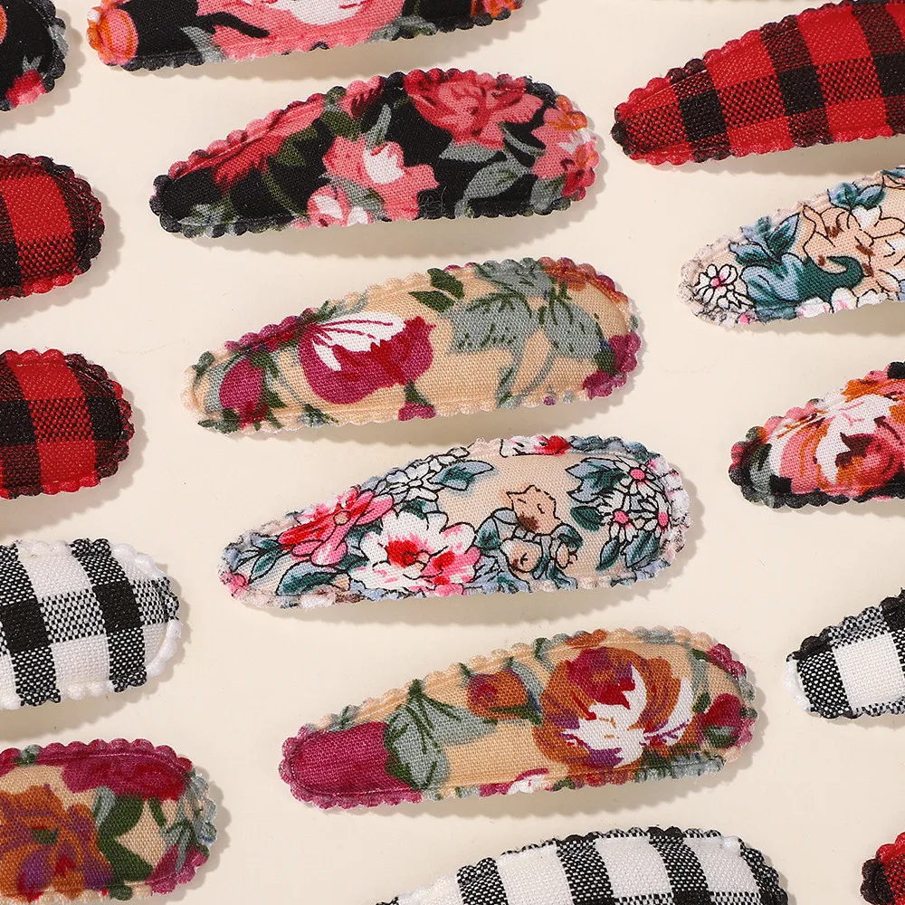 20 قطعة لون عشوائي الطفل BB مشبك شعر القطن زهرة ليوبارد طباعة بوبي دبوس الشعر الدانتيل الحلو عادي مخطط الفتيات أغطية الرأس هدية