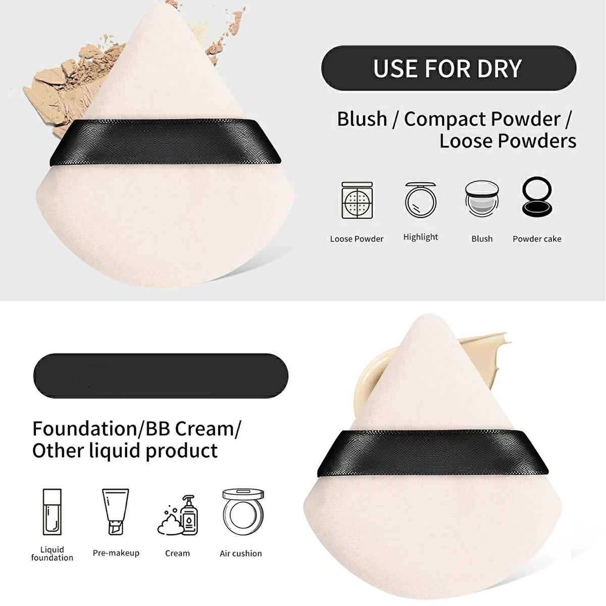 3 uds pinceles de maquillaje + 2 uds juego de esponjas de polvo triangulares corrector sombra de ojos brocha de maquillaje mezcla herramientas cosméticas de belleza