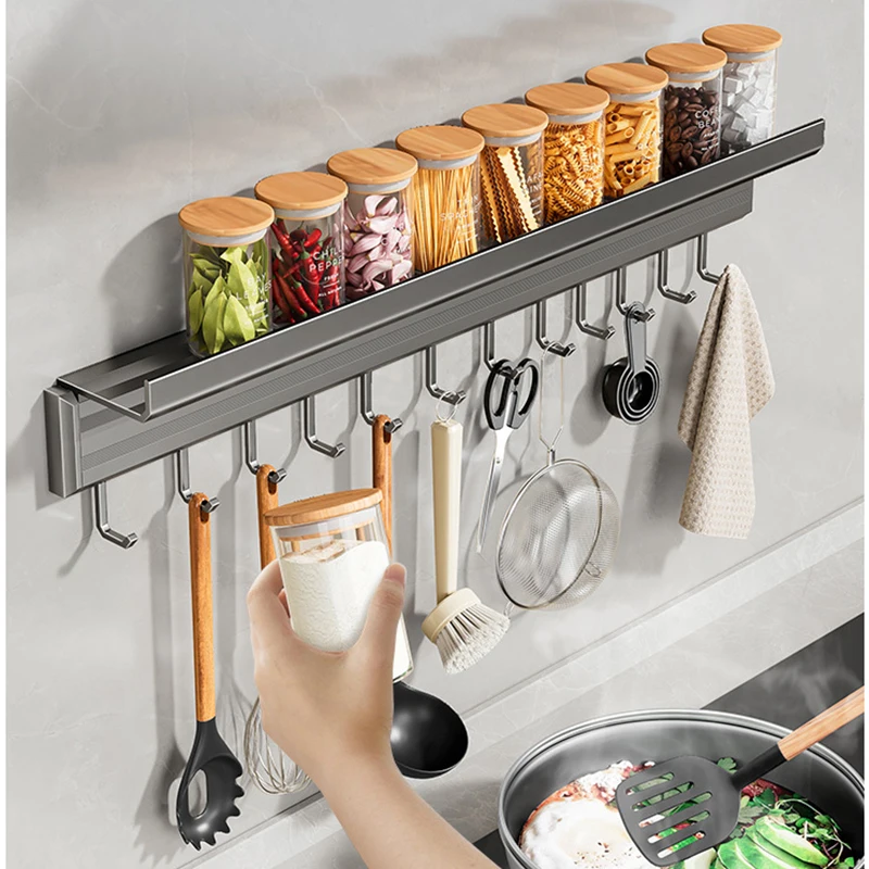 

Kitchen Organizer Stainless Steel Punch-Free Seasoning Rack Oil Sauce Vinegar Wall-Mounted Seasoning Bottle Storage Rack Hook