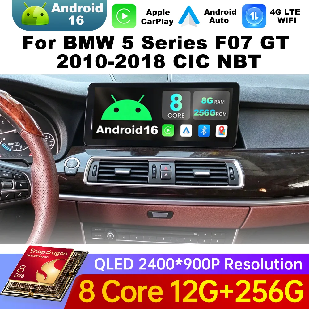 Android 16 for BMW 5 Series F07 GT 2010 - 2018 CIC NBT System GPS Navi WiFi BT 4G Car Radio Multimedia Player Wireless Carplay