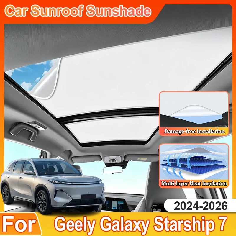 

For Geely Galaxy Starship 7 EX5 EM-i 2024 Accessories 2025 2026 Visor Electrostatic Adsorption Sunshade Skylight Blind Sun Parts
